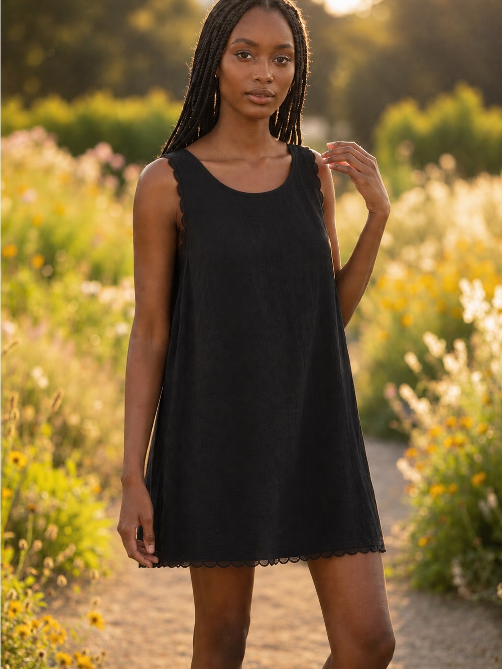 Anthropologie Black Linen Blend Mini Tie Back Dress Size XL